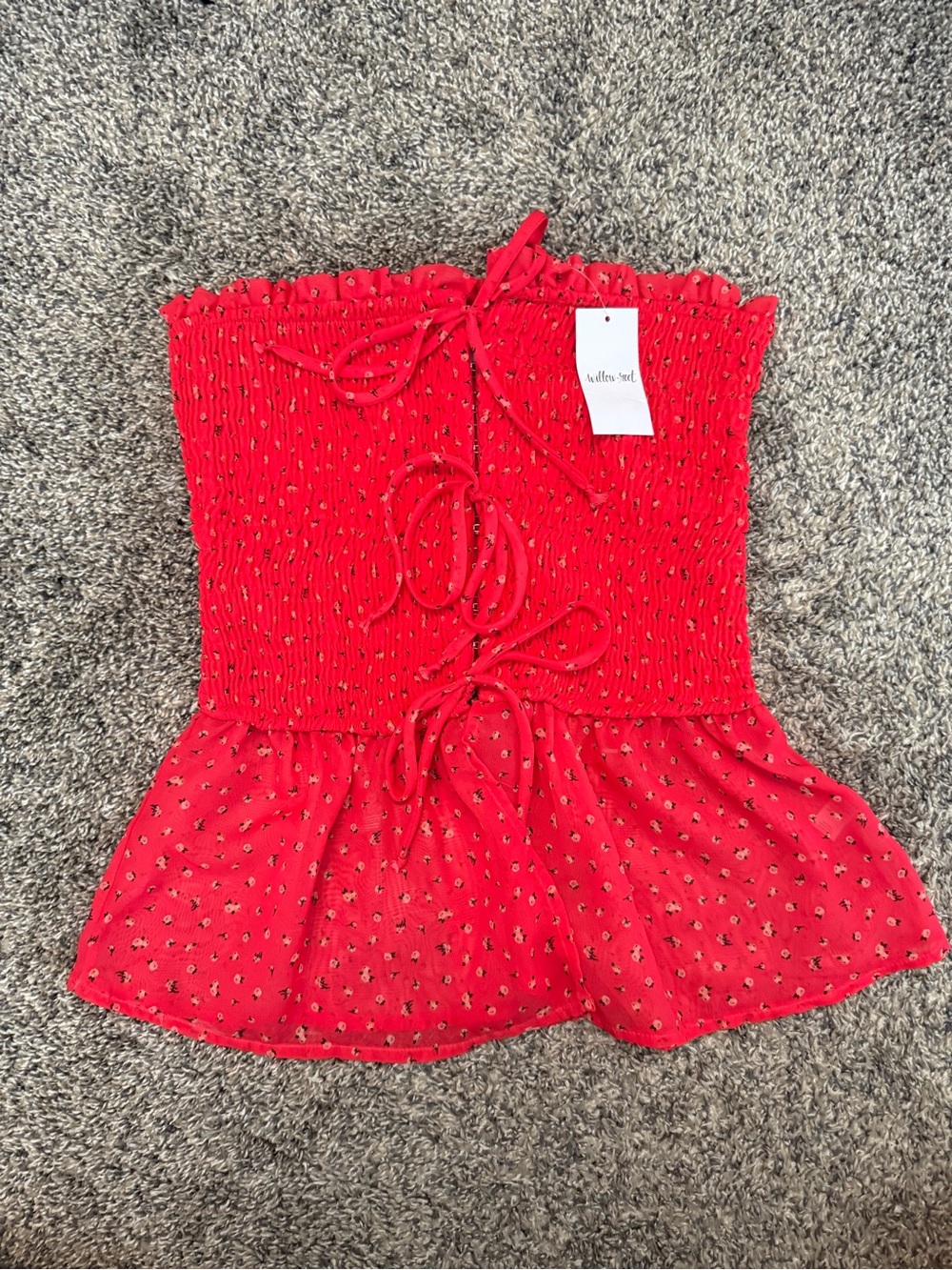 Willow and Root Red Smocked Peplum Tube Top